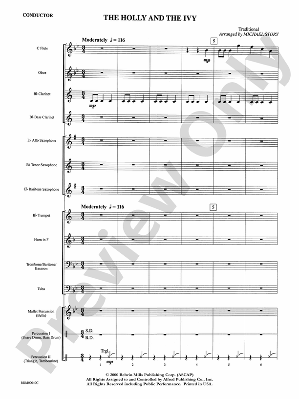The Holly and the Ivy (Arr. Michael Story) - Concert Band Conductor Score & Parts (Digital Download)