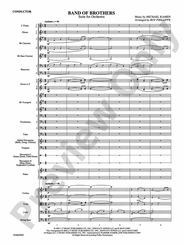Band of Brothers - Full Orchestra Conductor Score & Parts (Digital Download)