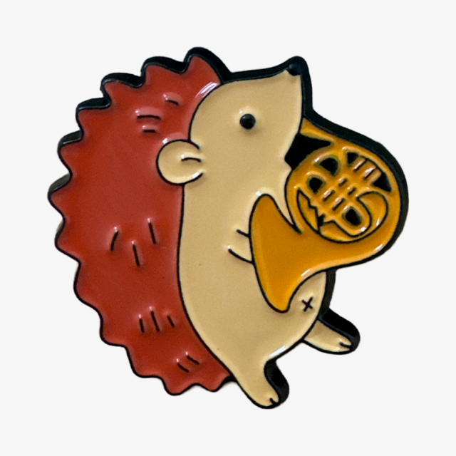 Hedgehog Playing the French Horn Sheet Music Pin/Brooch