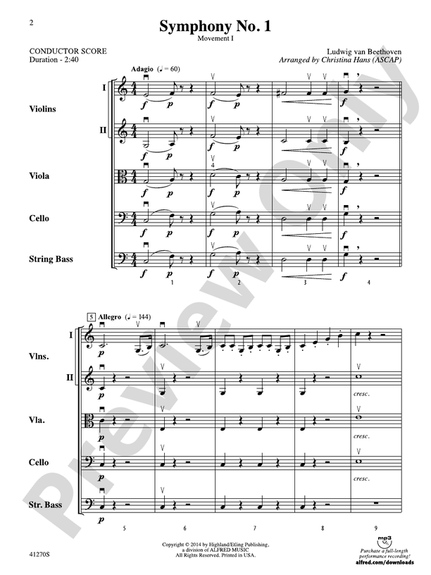 Symphony No. 1, 1st Movement (Grade 2) – String Orchestra Conductor Score & Parts (Digital Download)
