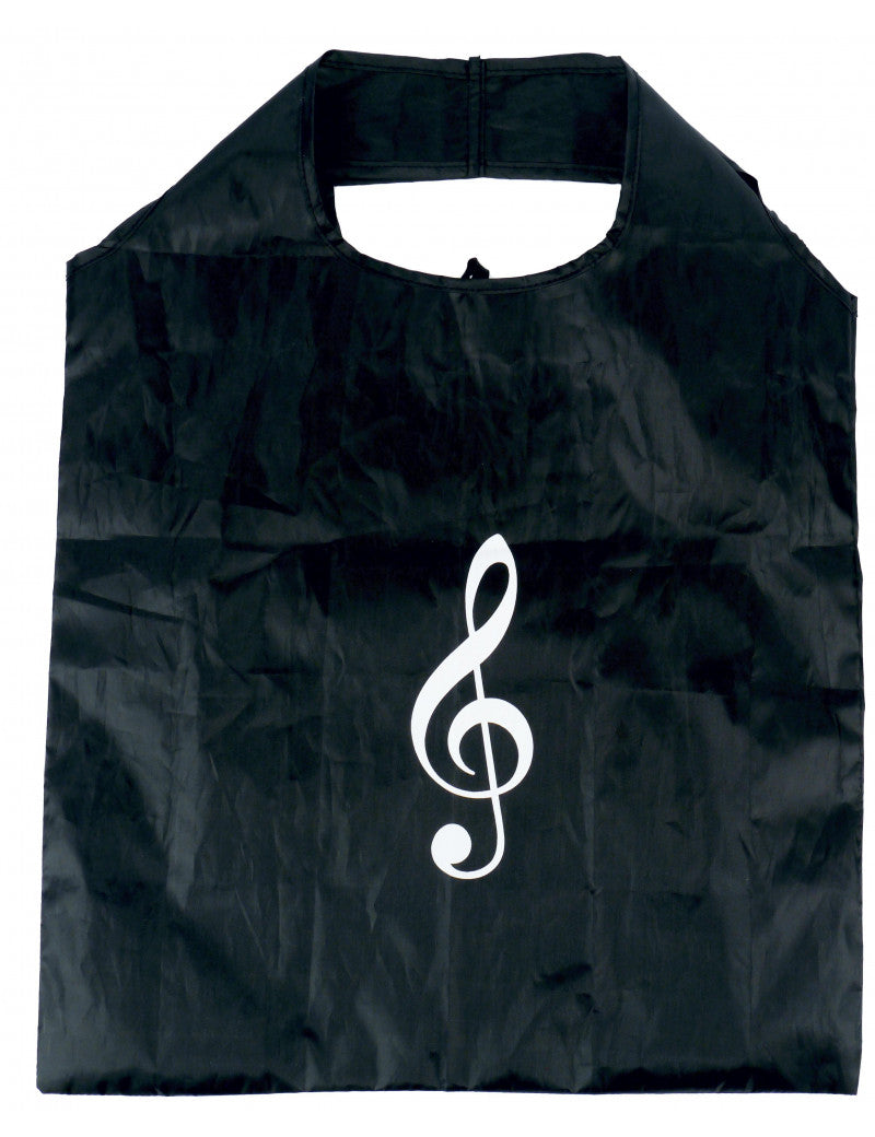 Folding Mini Shopping Bag Black with White Treble Clef