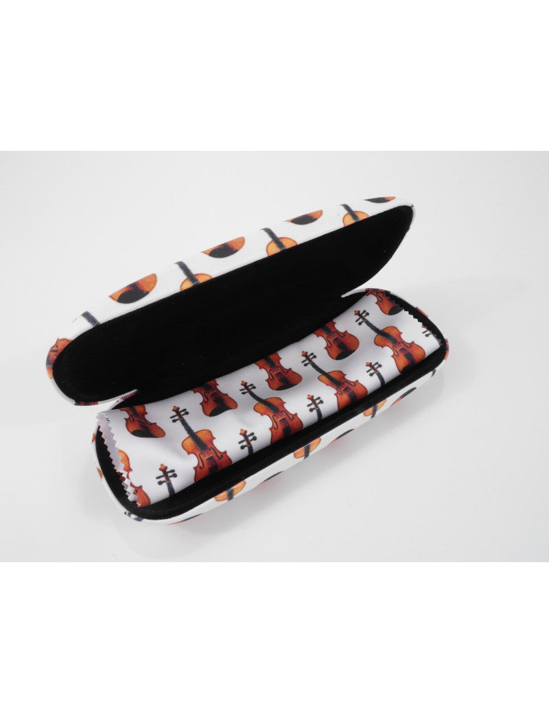 Glasses Case and Cloth White with Violins
