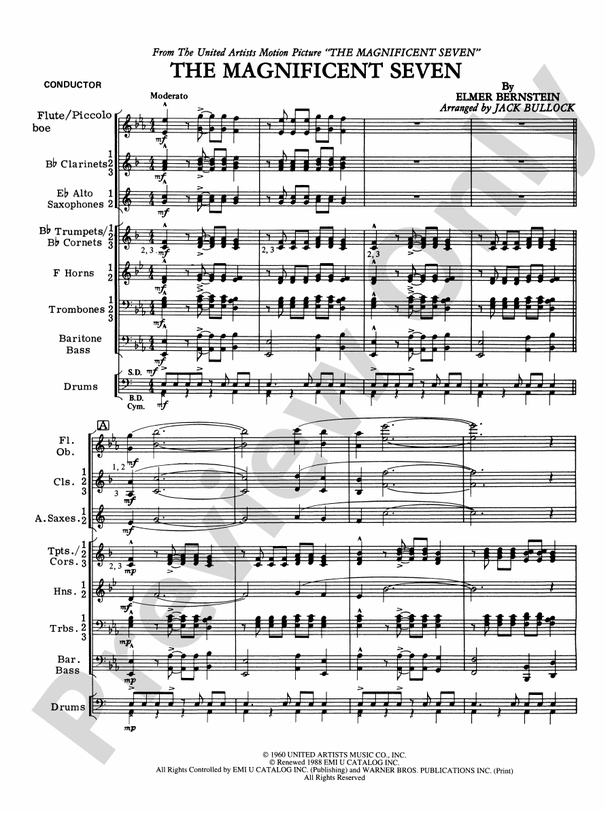 The Magnificent Seven (Grade 2 Arr. Jack Bullock) - Concert Band Conductor Score & Parts (Digital Download)