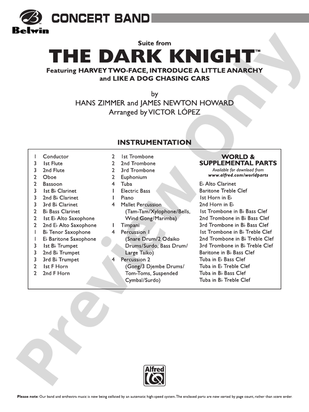 The Dark Knight, Suite from - Concert Band Conductor Score & Parts (Digital Download)