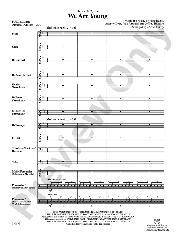 We Are Young - Concert Band Conductor Score & Parts (Digital Download)