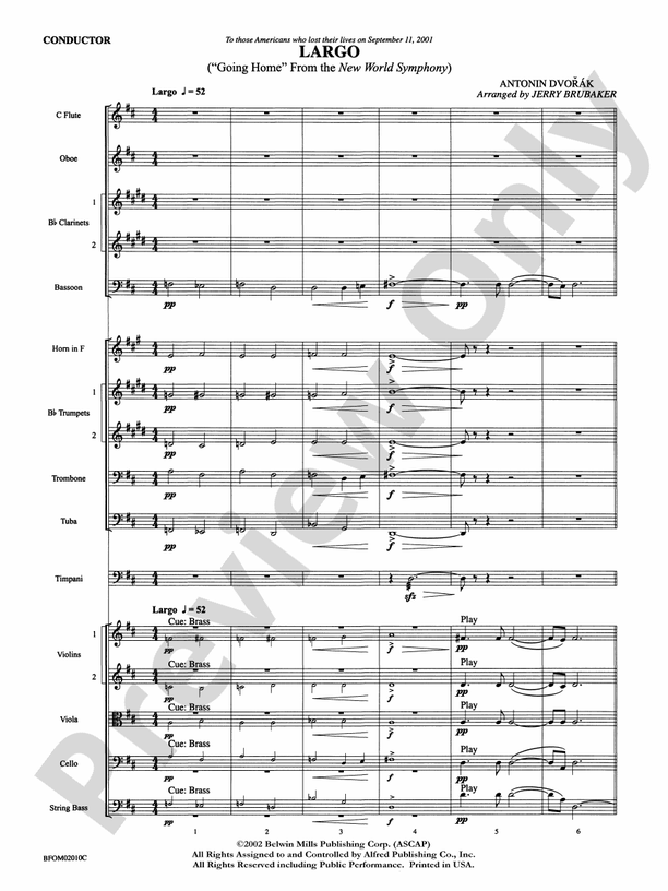 Largo ("Going Home" from the New World Symphony) – Full Orchestra Conductor Score & Parts (Digital Download)