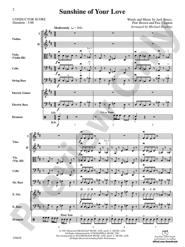 Sunshine of Your Love – String Orchestra Conductor Score & Parts (Digital Download)