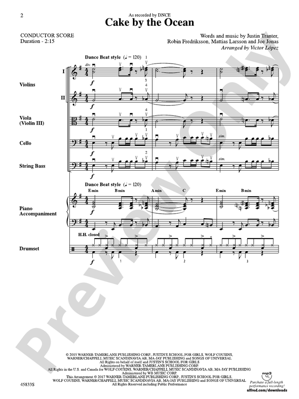 Cake by the Ocean - String Orchestra Conductor Score & Parts (Digital Download)