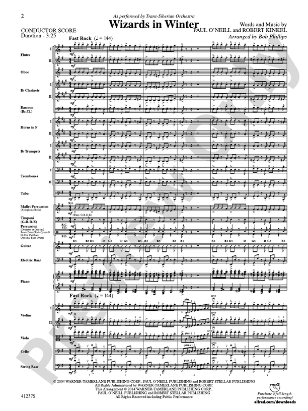 Wizards in Winter – Full Orchestra Conductor Score & Parts (Digital Download)