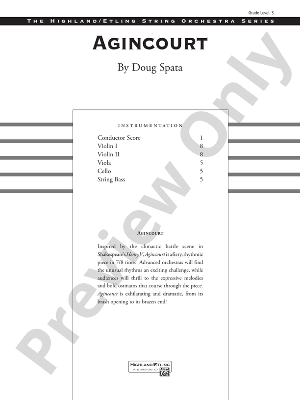 Agincourt – String Orchestra Conductor Score & Parts (Digital Download)