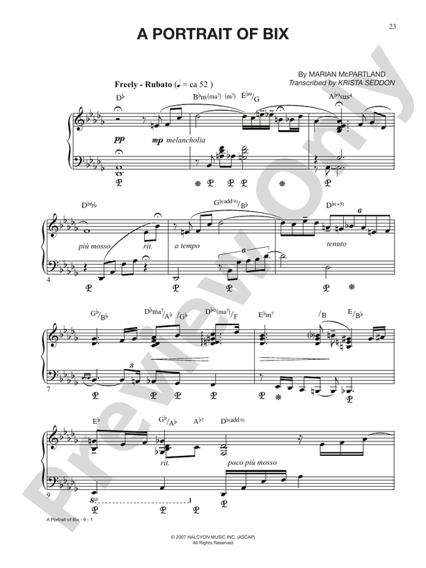 A Portrait of Bix - Piano (Digital Download)