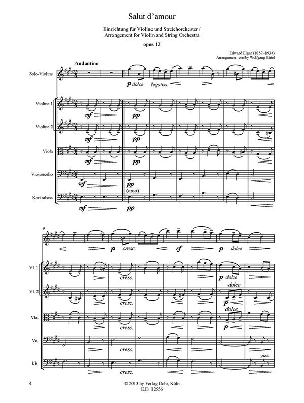Elgar - Salut d'Amour Op12 - Violin/String Orchestra Score Only arranged by Birtel Dohr M-2020-2556-7
