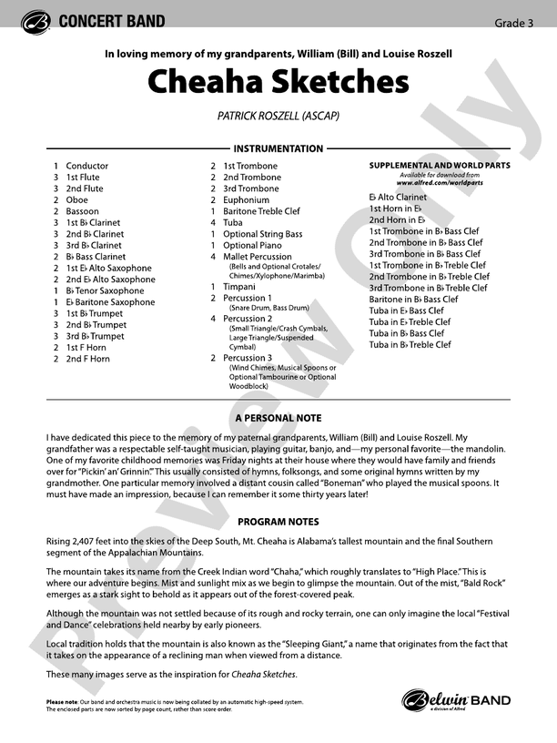 Cheaha Sketches - Concert Band Conductor Score & Parts (Digital Download)