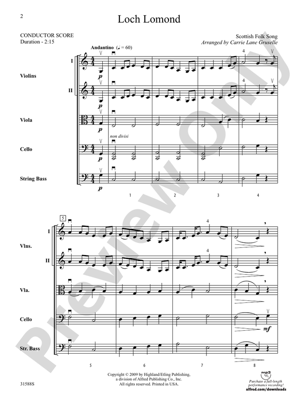 Loch Lomond – String Orchestra Conductor Score & Parts (Digital Download)
