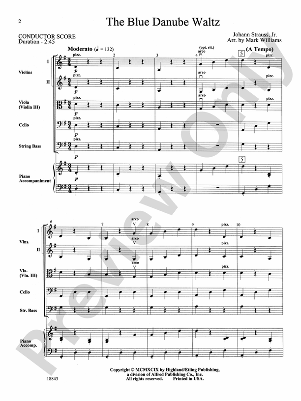 The Blue Danube Waltz – String Orchestra Conductor Score & Parts (Digital Download)