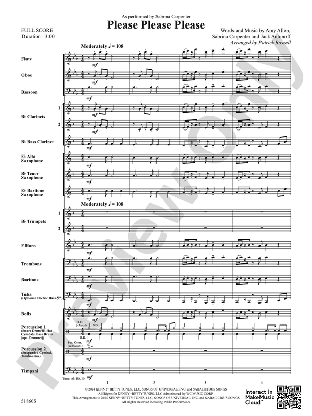 Please Please Please - Concert Band Conductor Score & Parts(Digital Download)