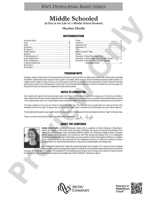 Middle Schooled - A Day in the Life of a Middle School Student - Concert Band Conductor Score & Parts(Digital Download)