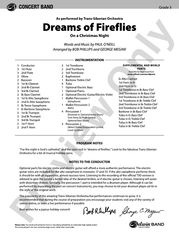 Dreams of Fireflies (On a Christmas Night) - Concert Band Conductor Score & Parts (Digital Download)