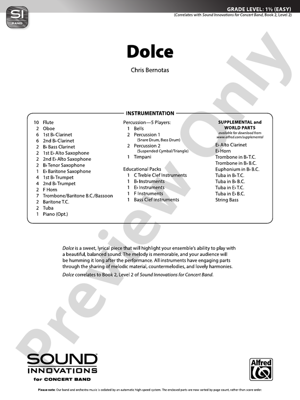 Dolce - Concert Band Conductor Score & Parts (Digital Download)
