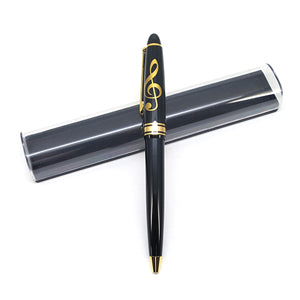 Ball point pen, black with a gold treble clef. Comes in a black box.