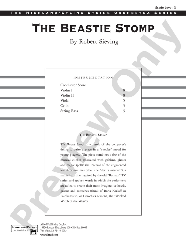 The Beastie Stomp – String Orchestra Conductor Score & Parts (Digital Download)