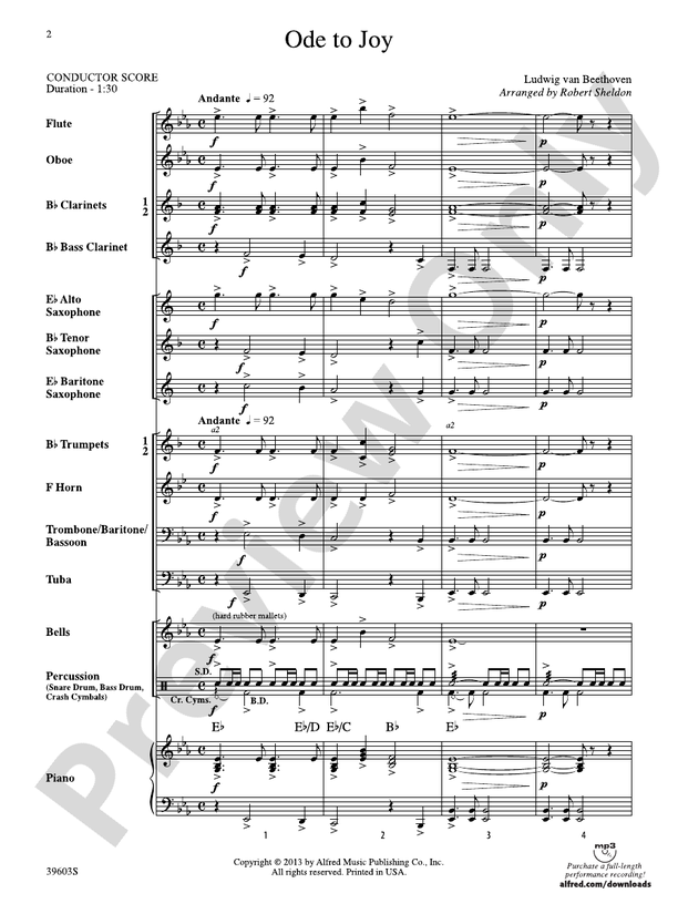 Ode to Joy - Concert Band Conductor Score & Parts (Digital Download)