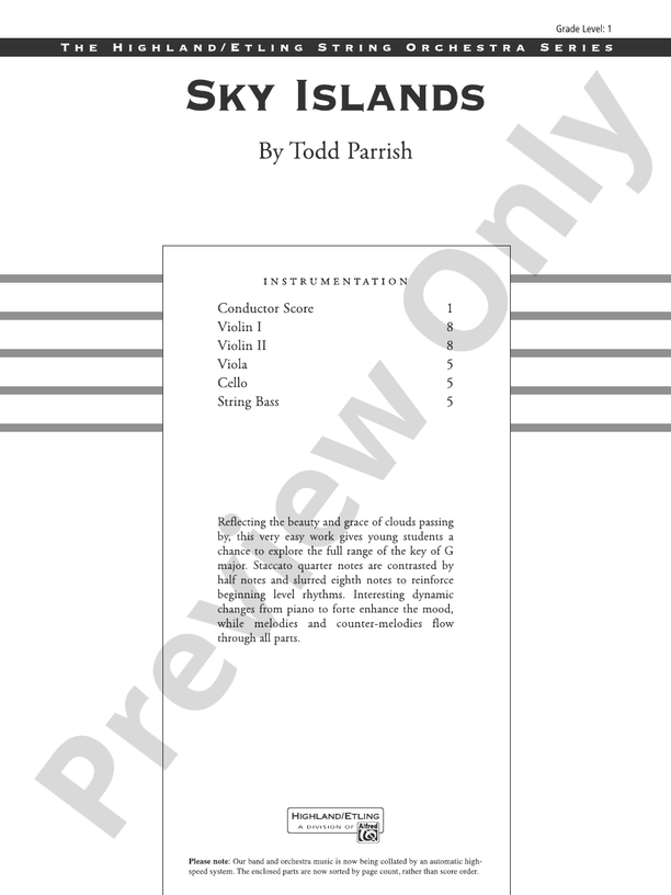 Sky Islands - String Orchestra Conductor Score & Parts (Digital Download)