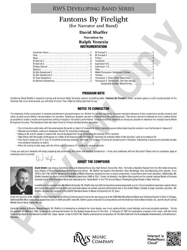 Fantoms By Firelight (for Narrator and Band) - Concert Band Conductor Score & Parts(Digital Download)