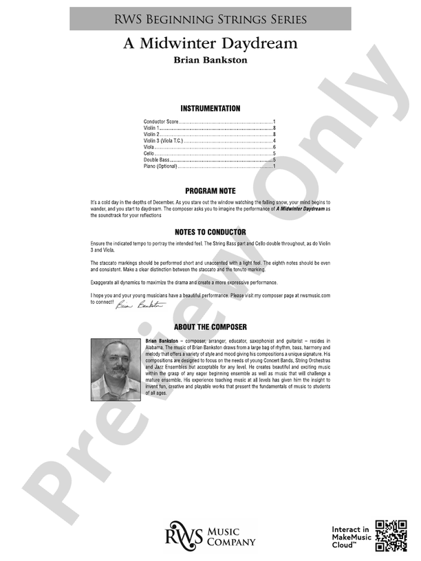 A Midwinter Daydream - String Orchestra Conductor Score & Parts (Digital Download)