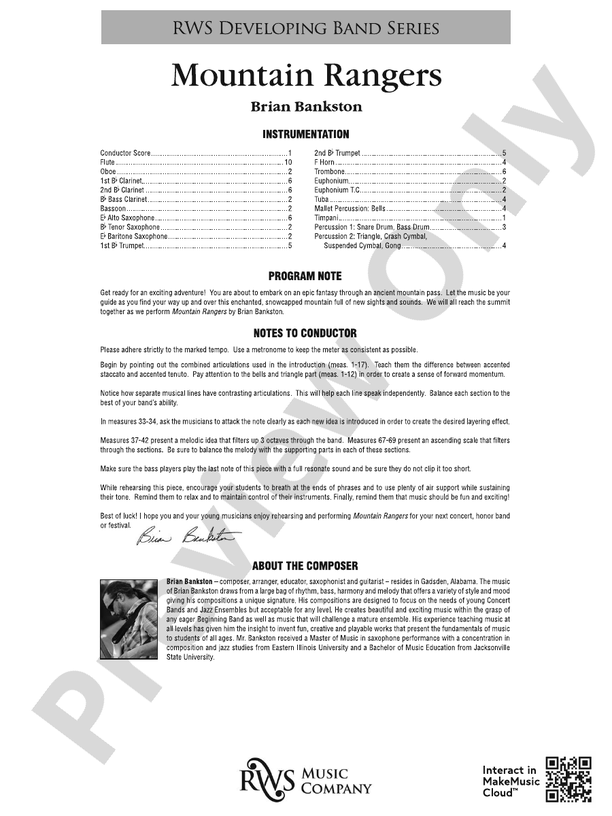 Mountain Rangers - Concert Band Conductor Score & Parts (Digital Download)