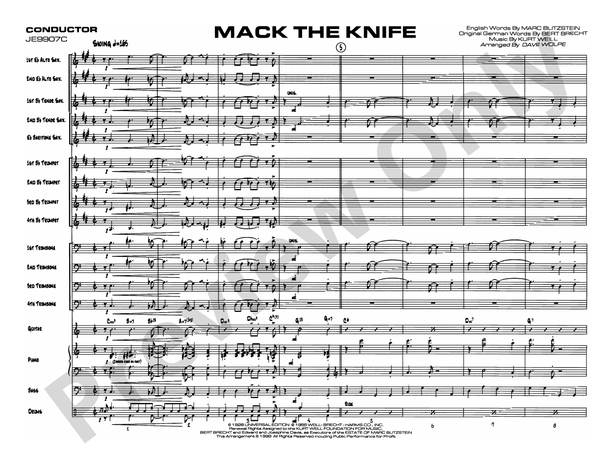 Mack the Knife (from The Threepenny Opera) - Jazz Ensemble Conductor Score & Parts(Digital Download)