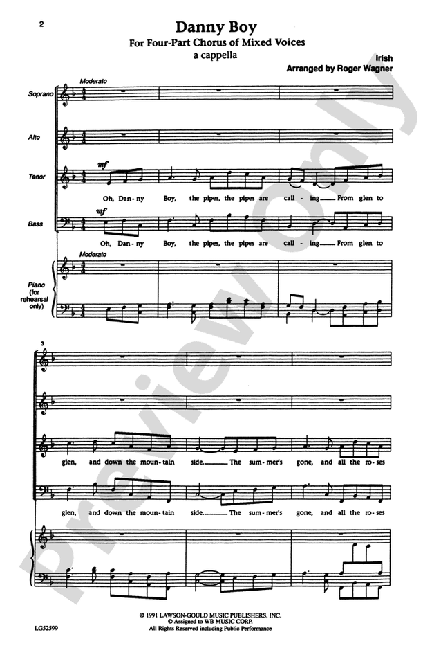 Danny Boy - Arr. Roger Wagner – SATB Choral Octavo (Digital Download)