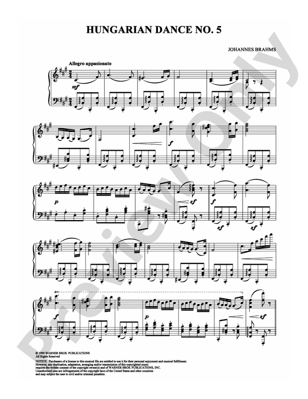 Brahms - Hungarian Dance No. 5 - Piano (Digital Download)