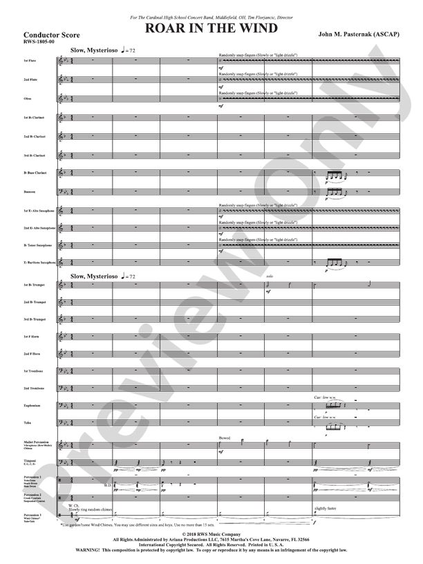 Roar in the Wind - Concert Band Conductor Score & Parts (Digital Download)