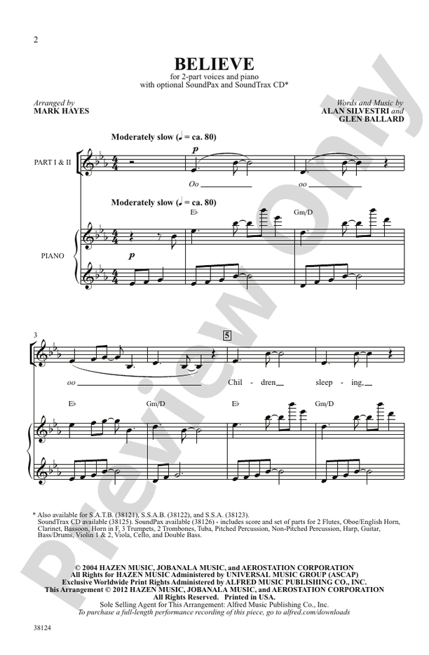 Believe (from The Polar Express) - Arr. Mark Hayes – 2-Part Choral Octavo (Digital Download)