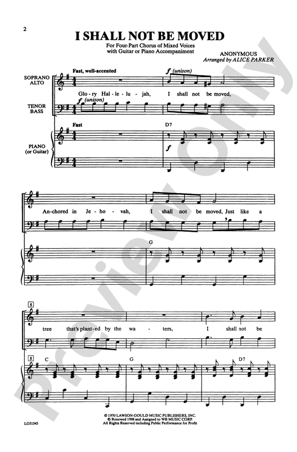 I Shall Not Be Moved – SATB Choral Octavo - Digital Sheet Music Download (Digital Download)