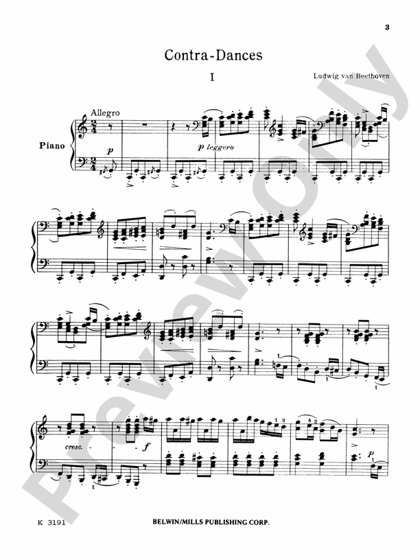 Beethoven - Contra Dances - Piano Solo (Digital Download)