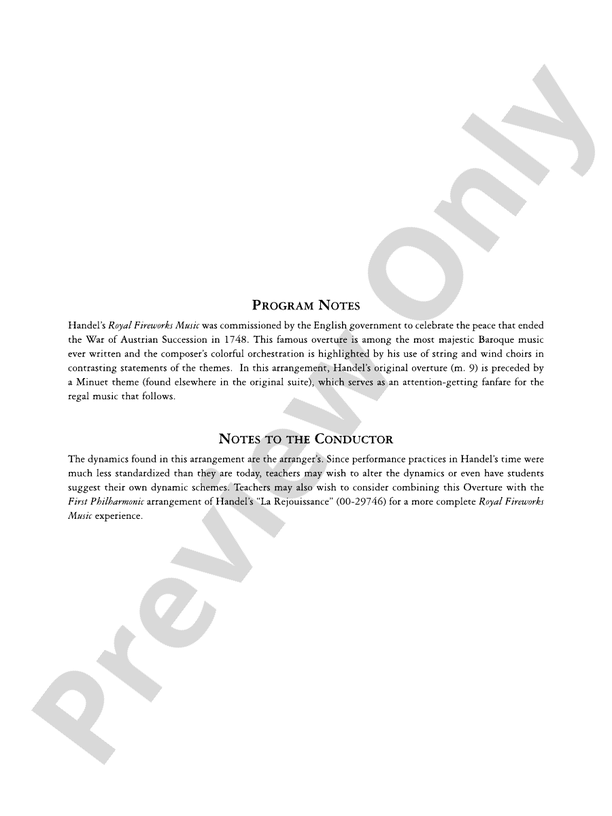 Overture to Royal Fireworks Music – Full Orchestra Conductor Score & Parts (Digital Download)