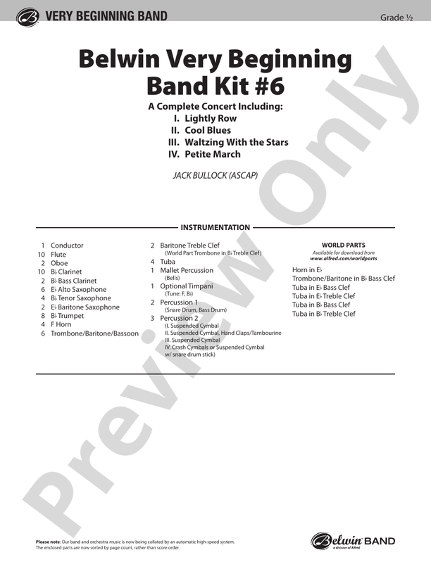 Belwin Very Beginning Band Kit #6 - Concert Band Conductor Score & Parts (Digital Download)