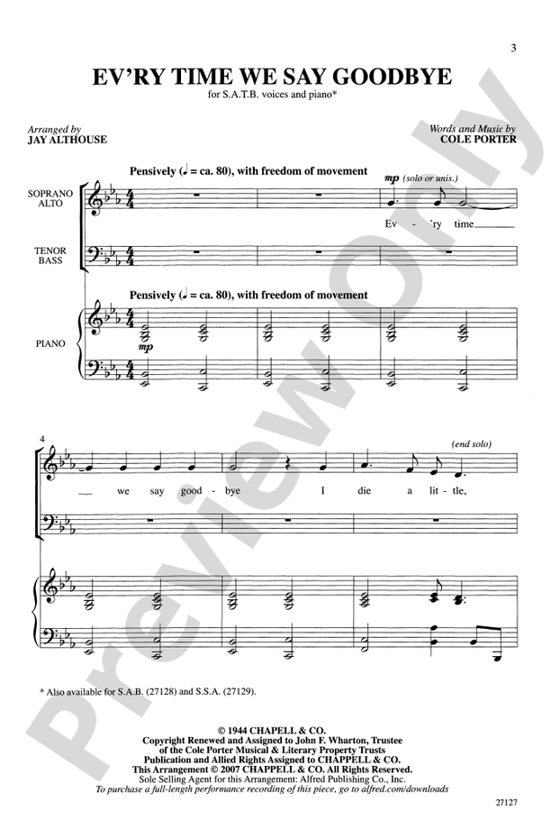 Ev'ry Time We Say Goodbye – SATB Choral Octavo (Digital Download)