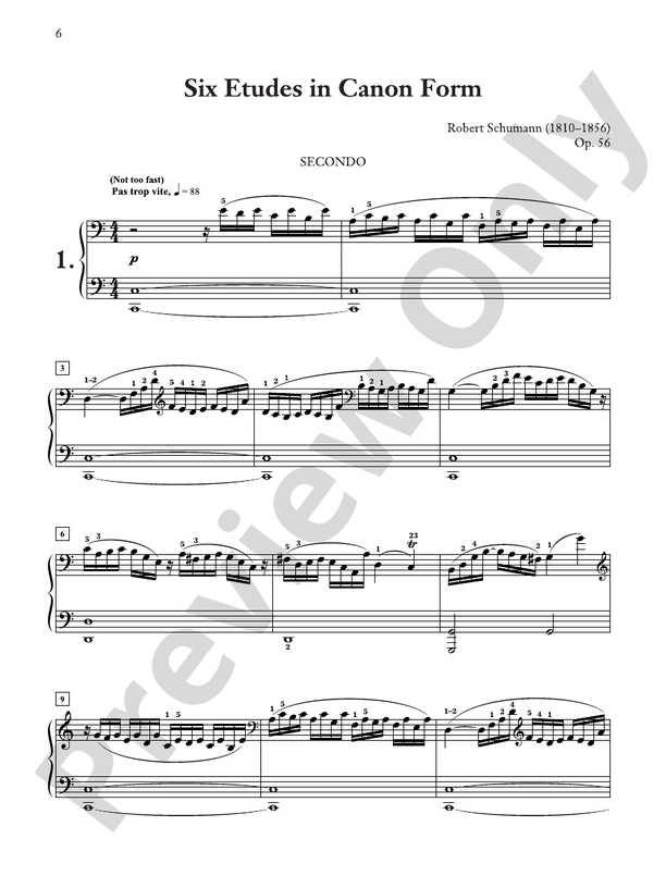 Schumann - Six Etudes in Canon Form, Opus 56 - 1 Piano, 4 Hands (Digital Download)