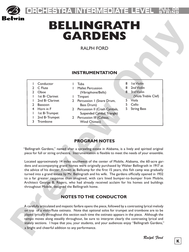 Bellingrath Gardens – Full Orchestra Conductor Score & Parts (Digital Download)