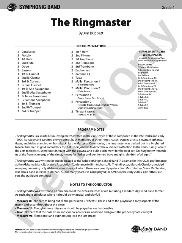 The Ringmaster – Concert Band Conductor Score & Parts (Digital Download)