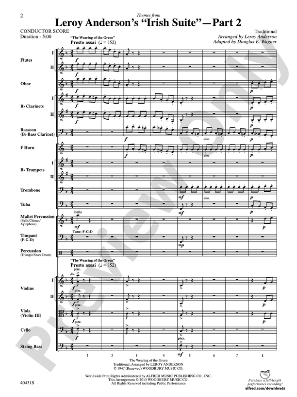 Leroy Anderson's Irish Suite, Part 2 (Themes from) – Full Orchestra Conductor Score & Parts (Digital Download)