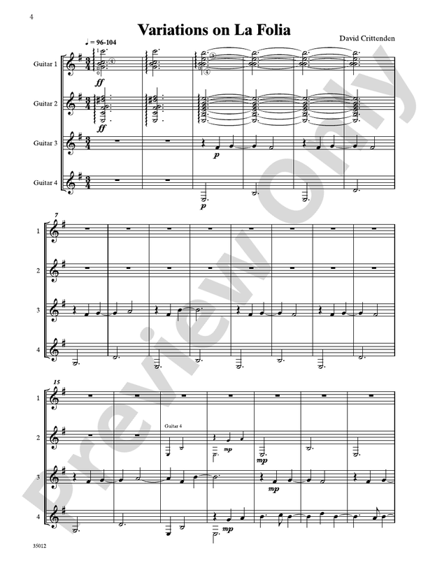 Quartets for Guitar: Three Intermediate Works - Guitar (Digital Download)
