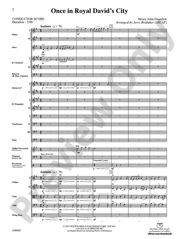 Once in Royal David's City – Full Orchestra Conductor Score & Parts (Digital Download)