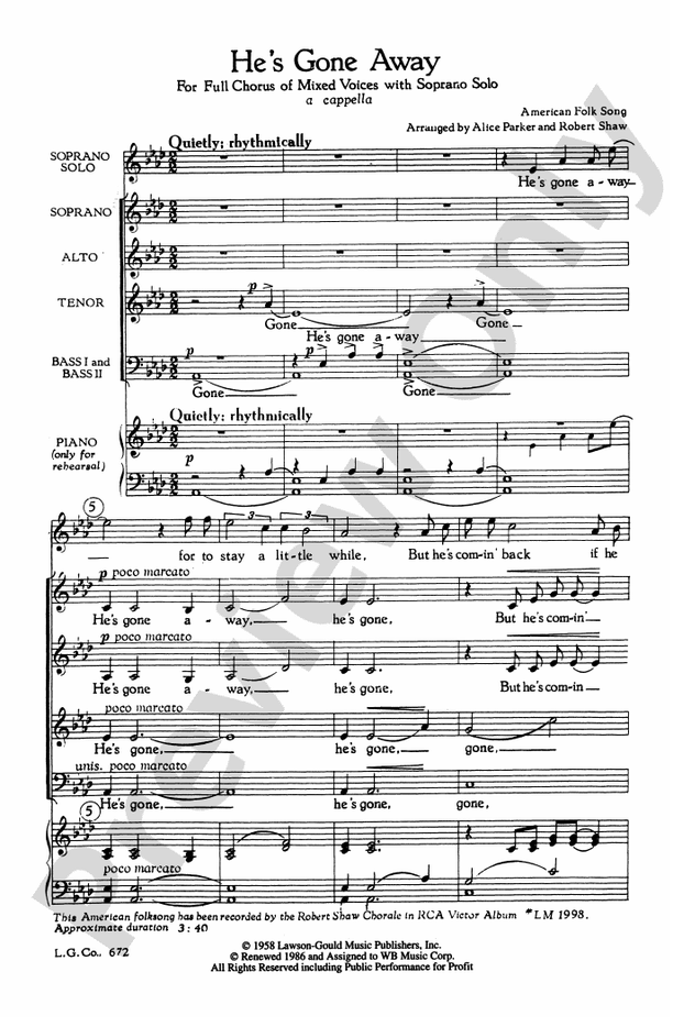 He's Gone Away – SATB Choral Octavo (Digital Download)
