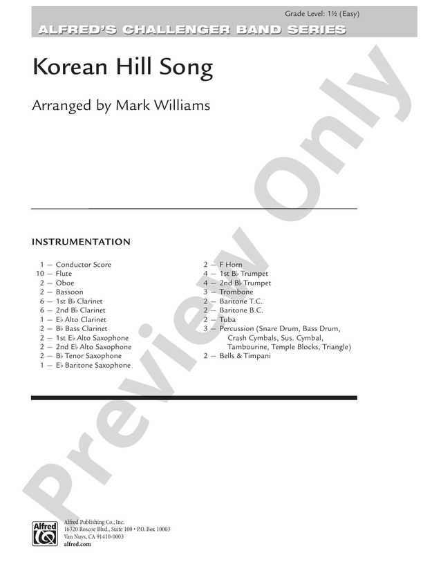 Korean Hill Song - Concert Band Conductor Score & Parts (Digital Download)