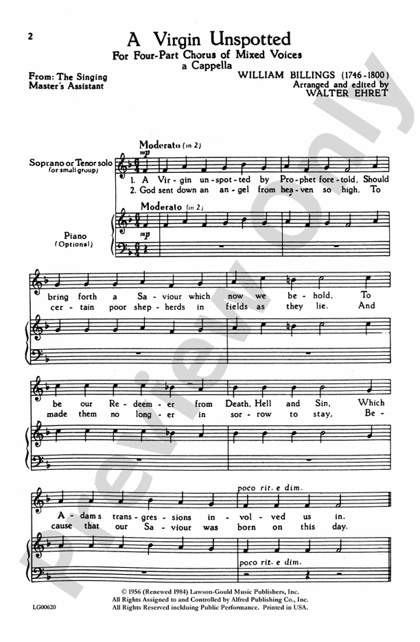 A Virgin Unspotted - SATB, a cappella Choral Octavo (Digital Download)