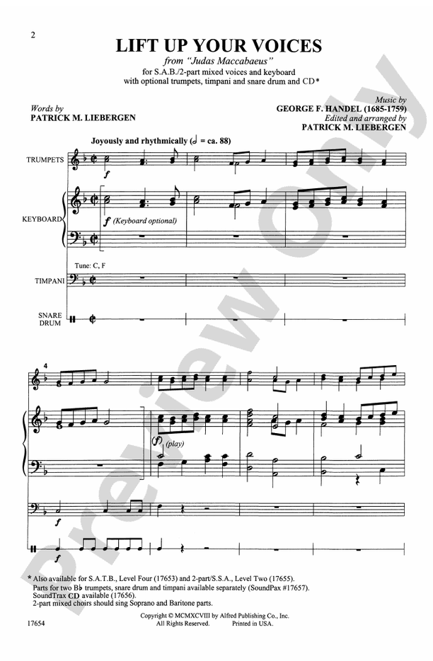 Lift Up Your Voices (from Judas Maccabeus) – SAB/2-Part Mixed Choral Octavo (Digital Download)